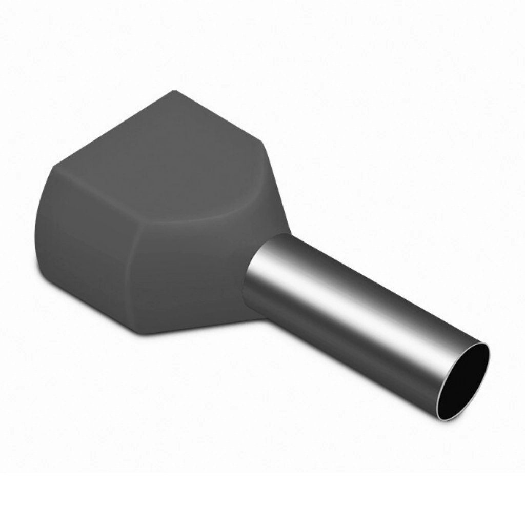 Kit Terminal Pré-isolado Tubular Duplo 4mm² | Cinza | 100 Peças