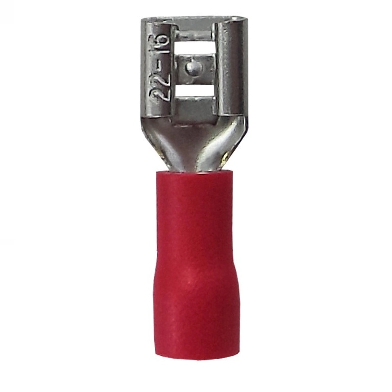Terminal Pre Isolado Fêmea 6,3mm 0,50-1,50 Mm² Vermelho 100 Peças