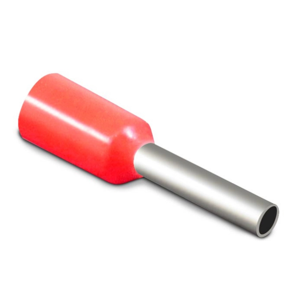 Kit Terminal Pré-isolado Tubular Simples 1mm² | Vermelho | 100 Peças
