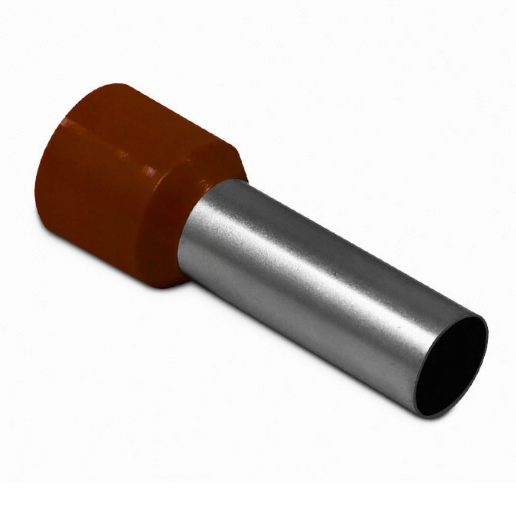 Kit Terminal Pré-isolado Tubular Simples 25mm² | Marrom | 100 Peças