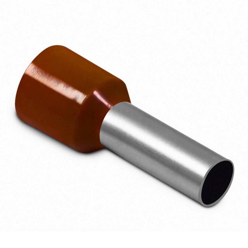 Kit Terminal Pré-isolado Tubular Simples Longo 10mm² | Marrom | 100 Peças