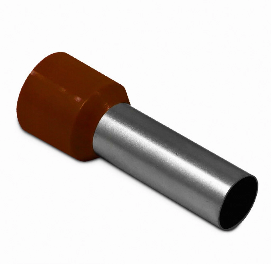 Kit Terminal Pré-isolado Tubular Simples Longo 25mm² | Marrom | 100 Peças