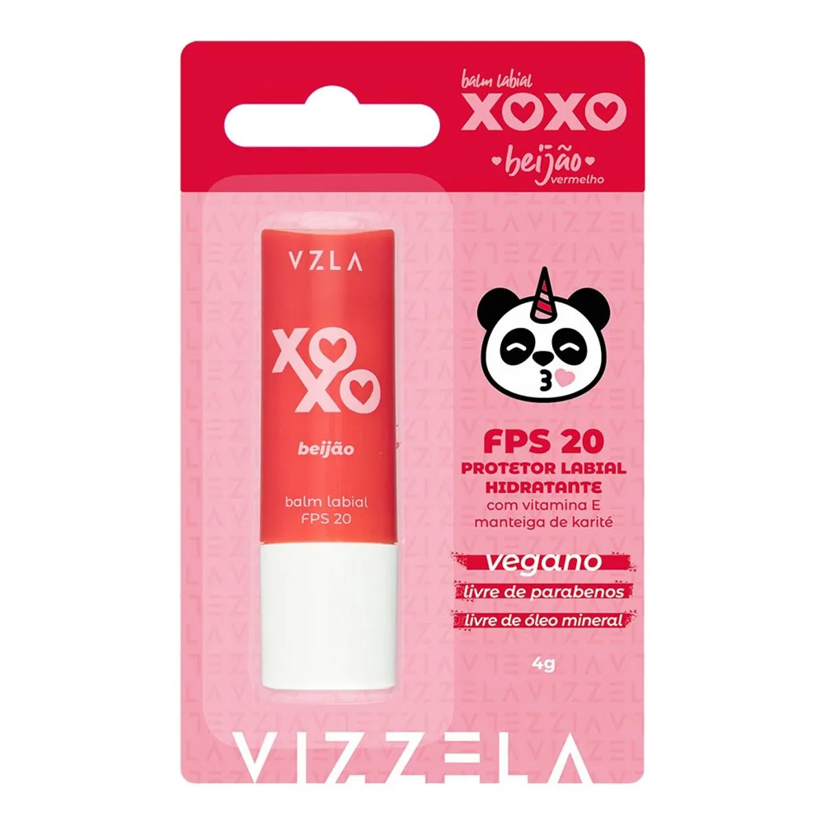 Balm Labial Hidratante Fps 20 Beijão Vermelho Vizzela Xoxo Blister 4g