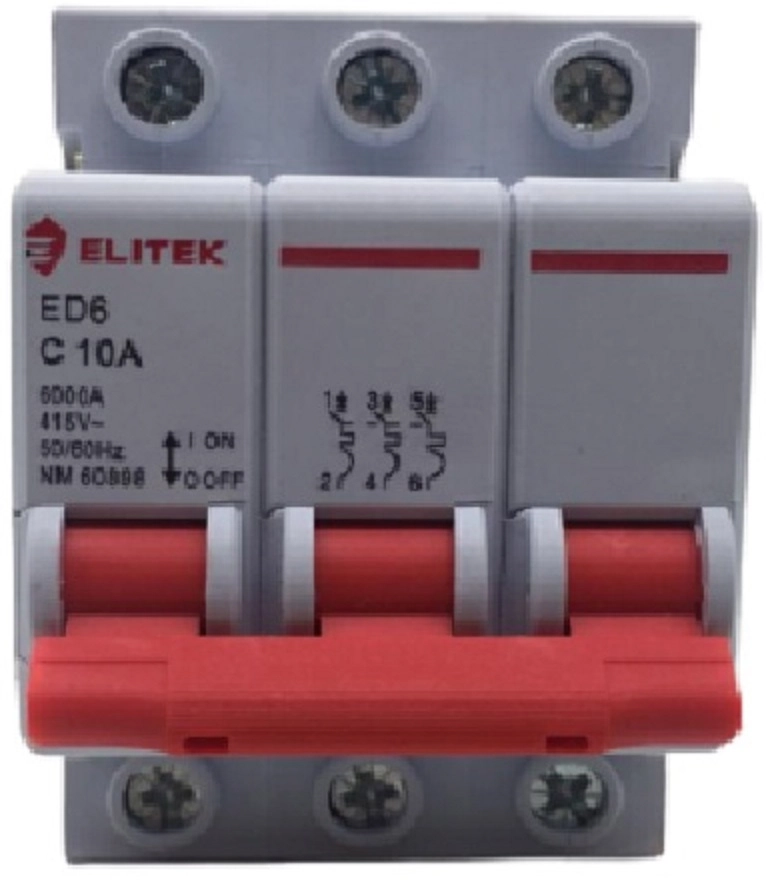 Disjuntor Tripolar 10a 3p Curva C 6ka Elitek