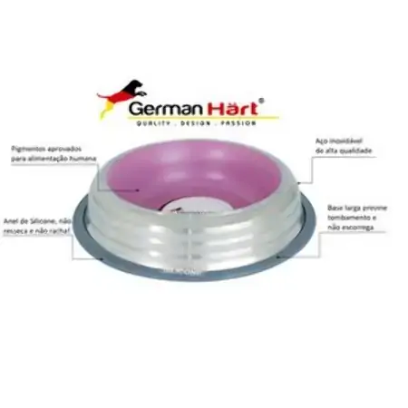 Comedouro Em Aço Inox Com Anel Silicone Premium Rosa Tamanho G 950ml