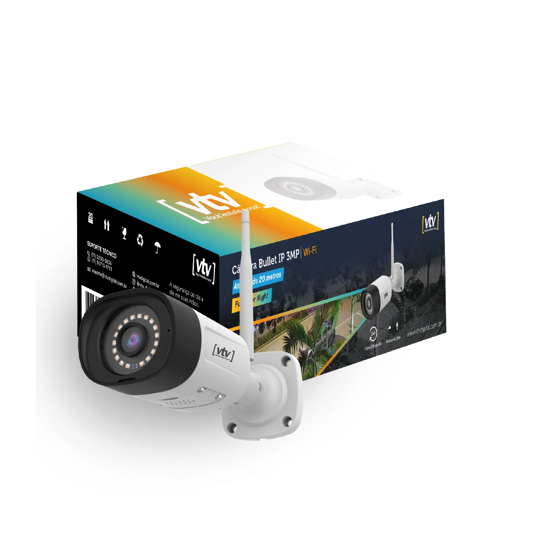 Câmera Bullet Ip 3Mp Wi-Fi 20m Full Color Night VTV