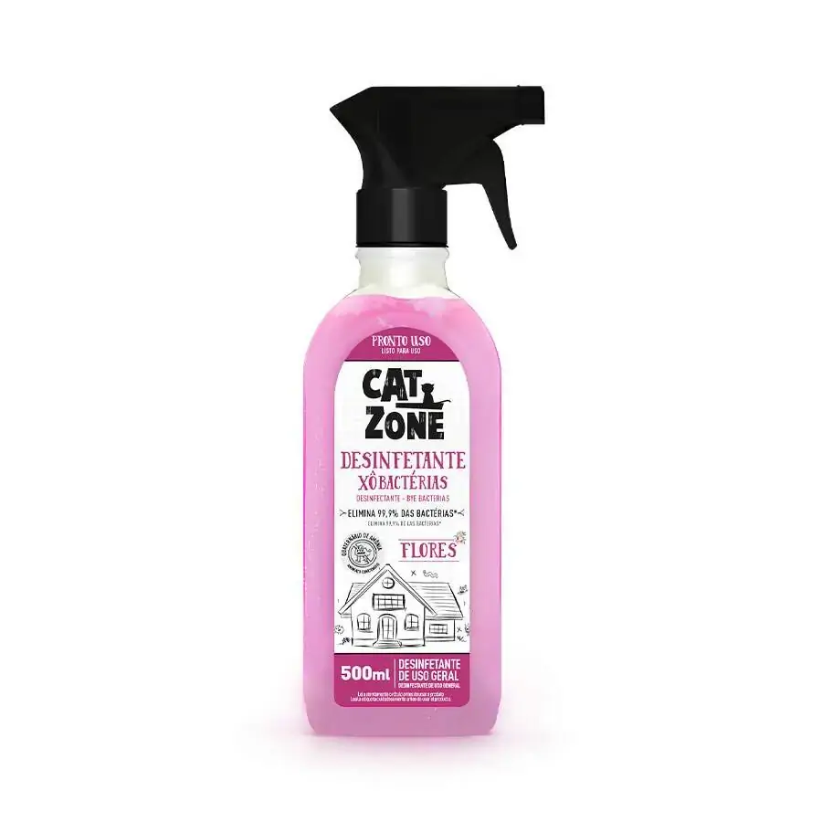 Desinfetante Flores Cat Zone Xô Bactérias Frasco 500ml Borrifador