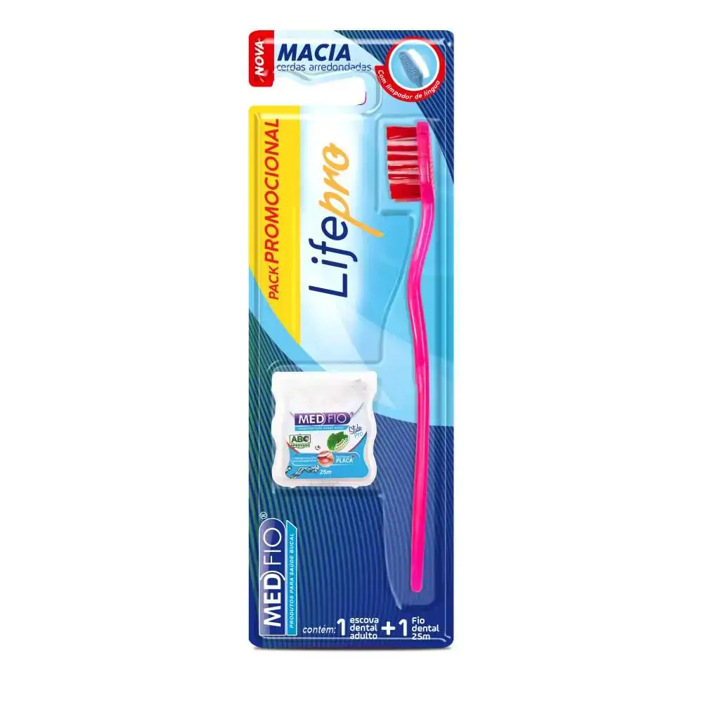 Escova Dental Adulto Macia Life Pro + Fio Dental 25m - Medfio - Escova + Fio Dental (Cód. 26.9131)