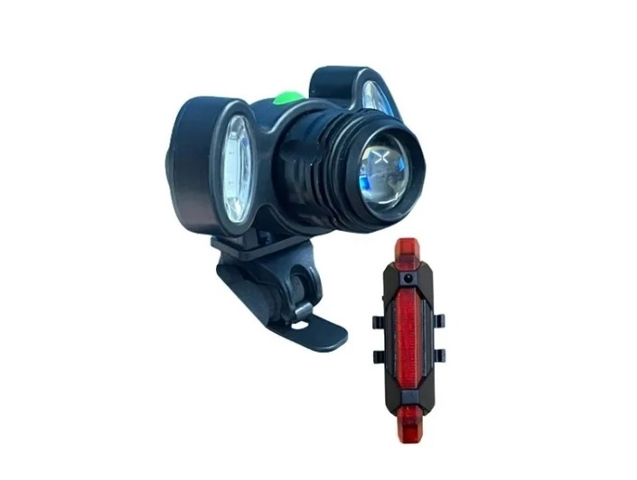 Kit Farol Lanterna Bike T6 Recarregável Com Pisca Traseiro