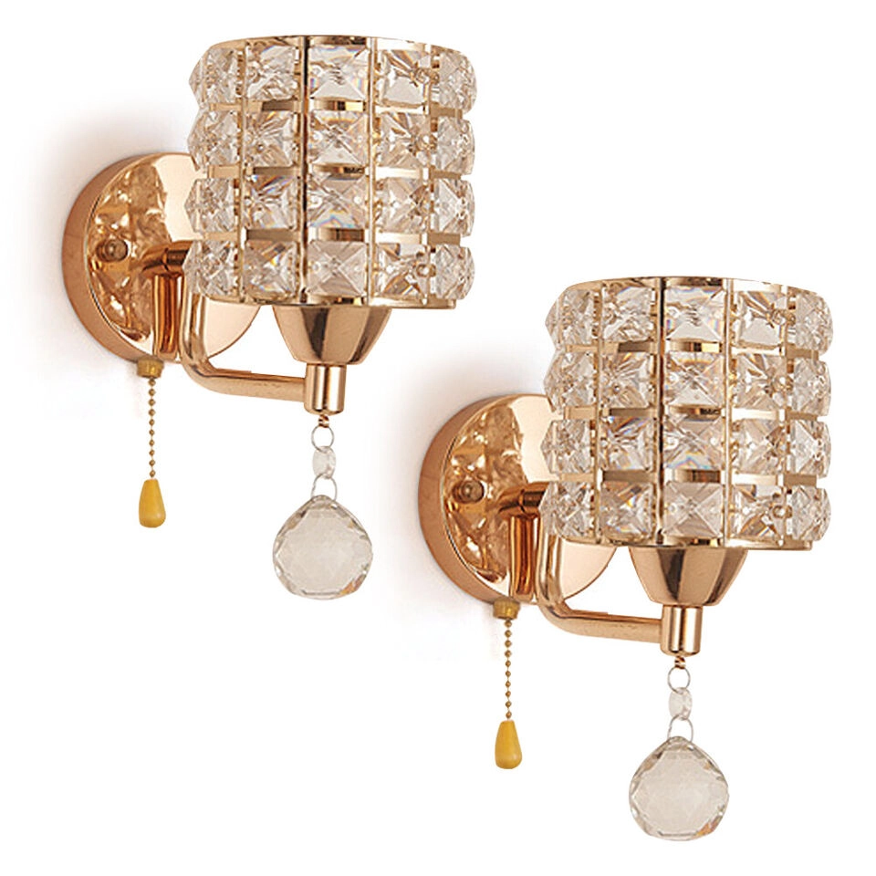 Kit 2 Pçs Arandela De Parede Dourado Decorativa Luxo Cristal