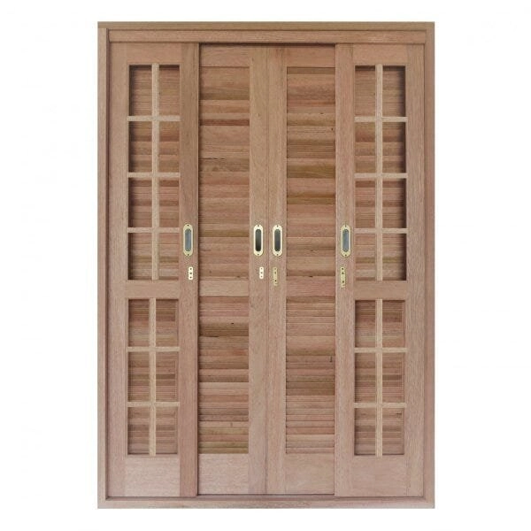 Porta Balcão De Correr Quadriculado 6 Folhas Cedro Arana 215cmx160cmx15cm Madersilva