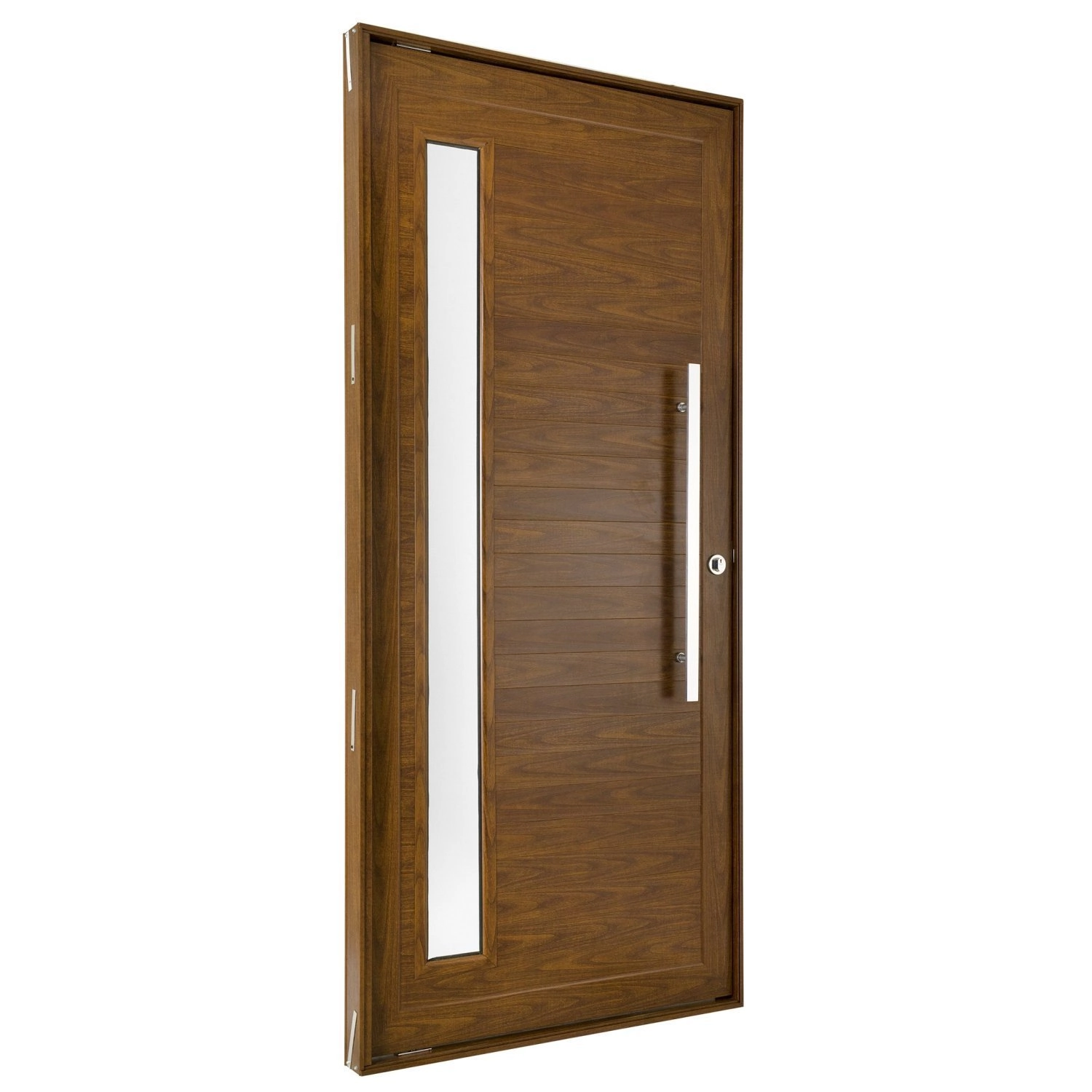 Porta Lambril Pivotante Com Puxador E Visor Topsul 220x100cm Esquadrisul Abertura Direita Marrom