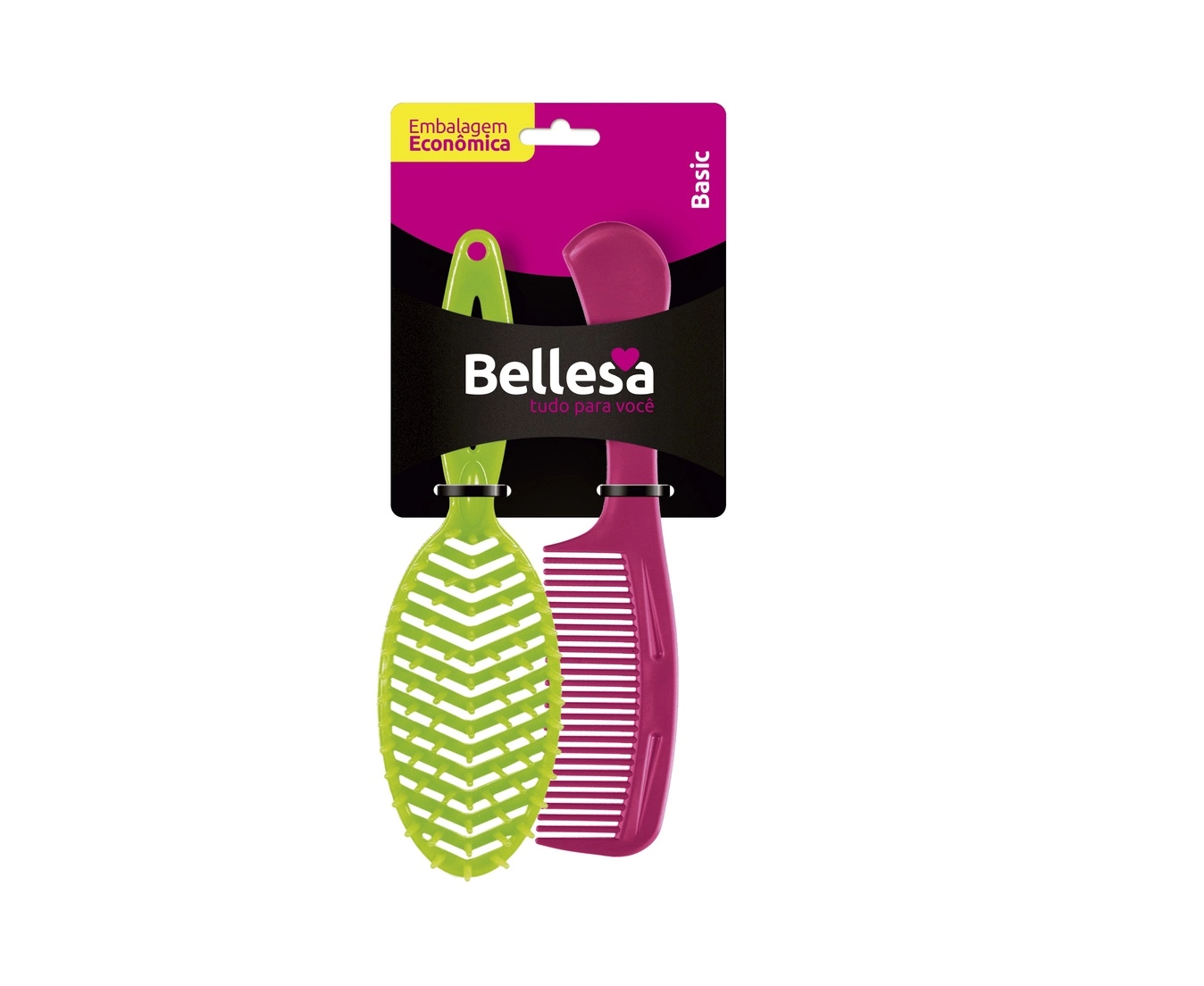 Kit P/cabelos Bellesa Escova Flex Oval E Pente Cabo Largo Glitter