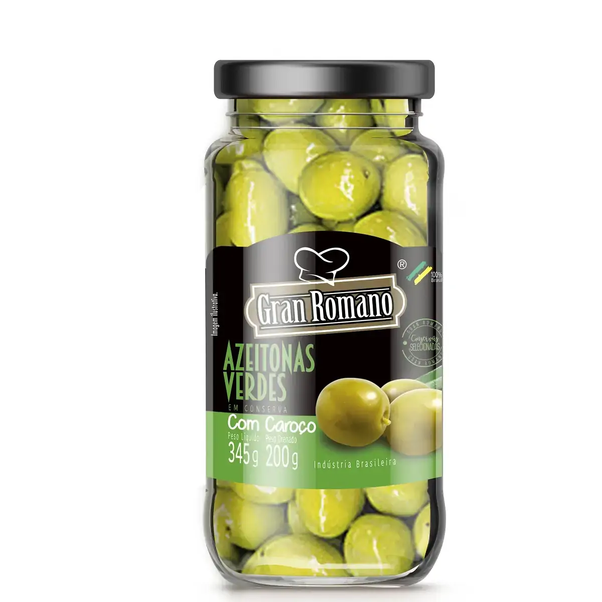 Azeitona Verde Gran Romano C/caroco Vd 200g