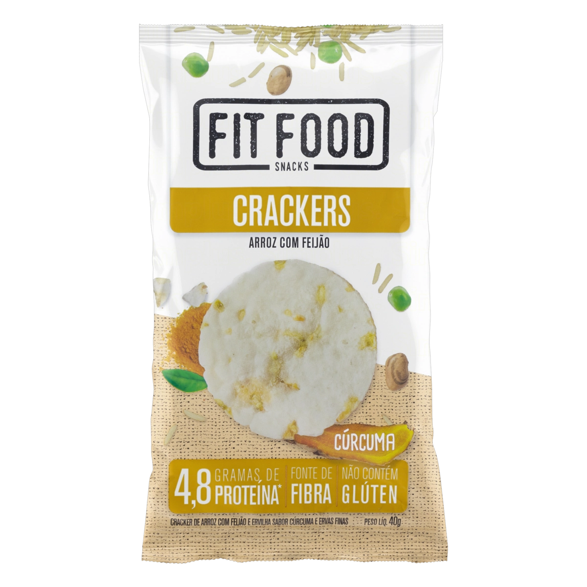 Crackers De Arroz Com Feijão Cúrcuma Fit Food Pacote 40g