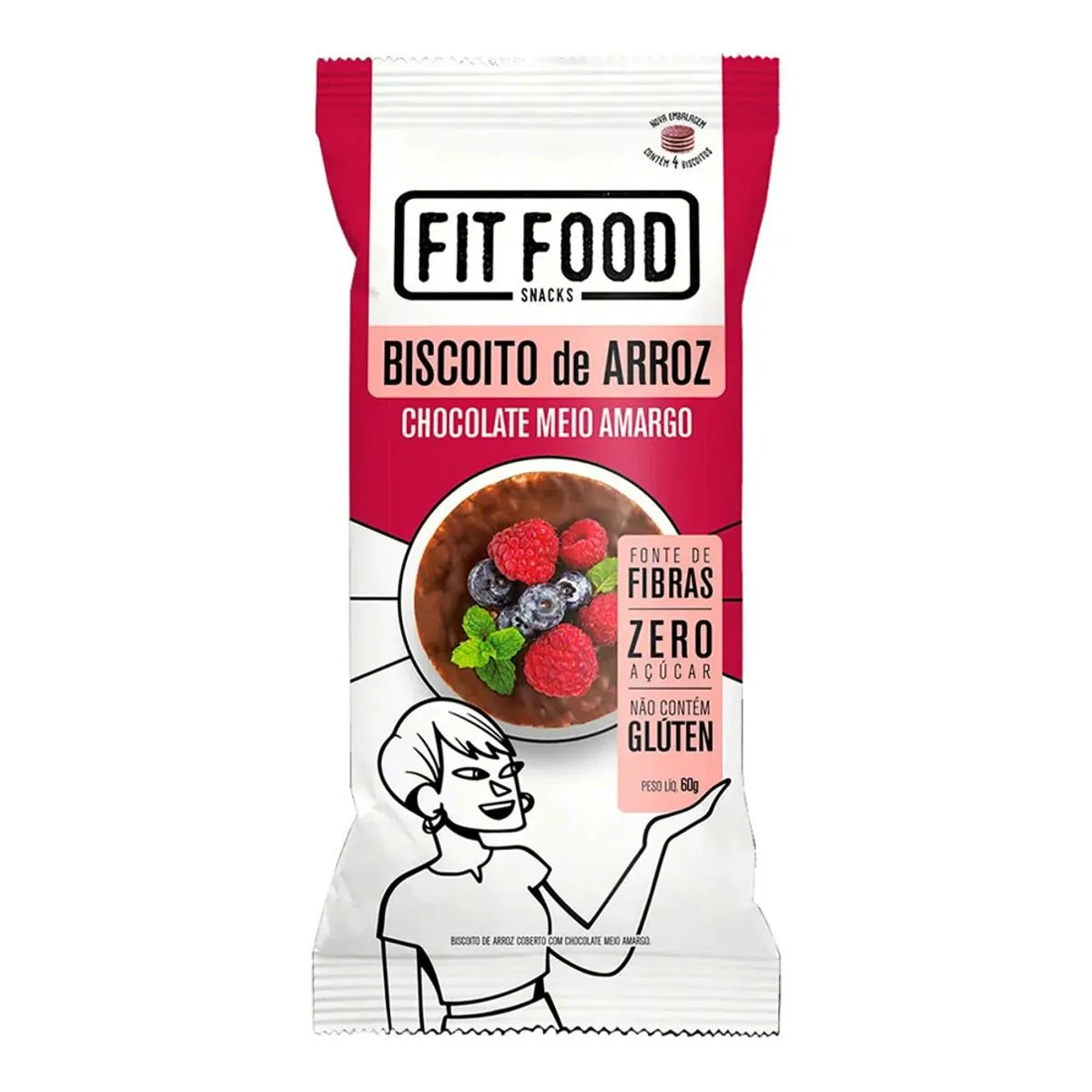 Biscoito de Arroz Integral Cobertura Chocolate Meio Amargo Zero Açúcar Fit Food 60g