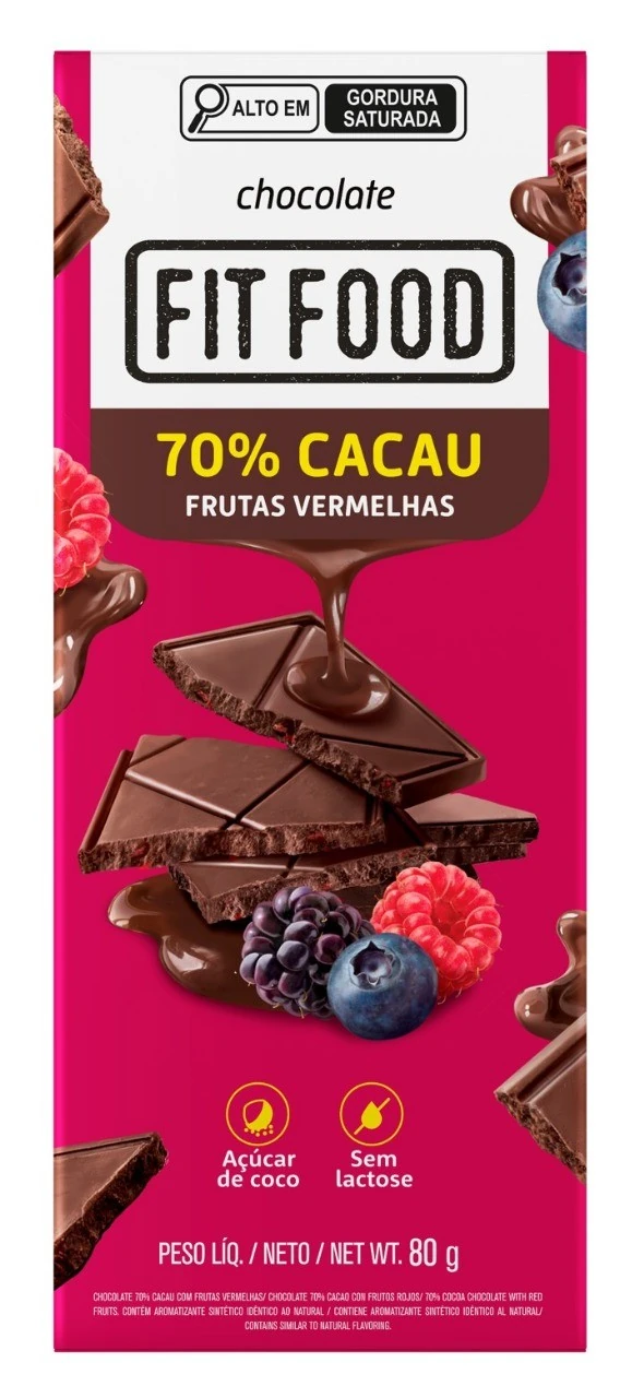 Chocolate 70 Cacau Frutas Vermelhas Zero Lactose Fit Food Caixa 80g