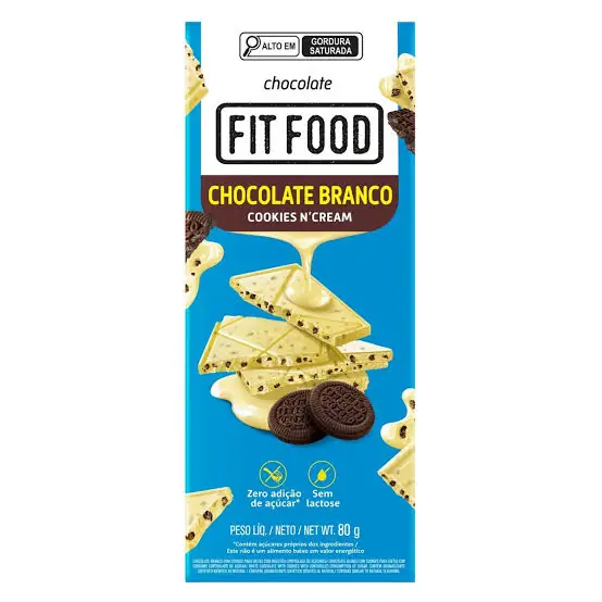 Chocolate Branco Cookies N Cream Zero Lactose Fit Food Caixa 80g