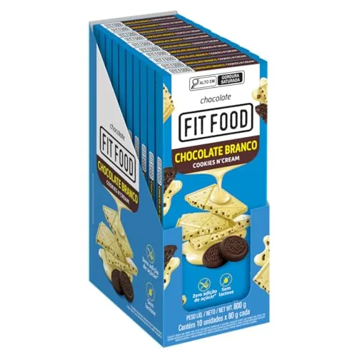 Chocolate Branco Cookies Ncream Zero Lactose Fit Food Caixa 800g 10 Unidades