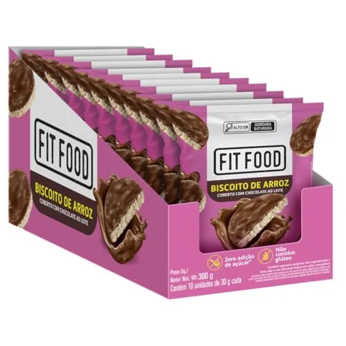 Biscoito De Arroz Cobertura Chocolate Ao Leite Fit Food Caixa 300g 10 Unidades