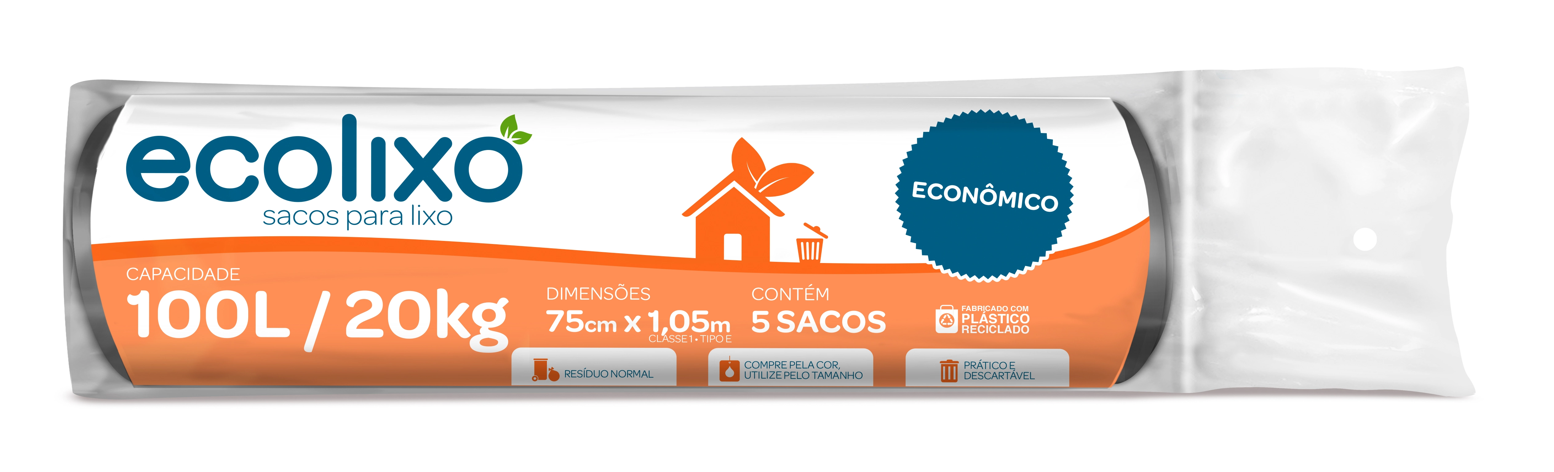 Kit 25 Pacotes Saco De Lixo 100l Preto C/5un - Economico