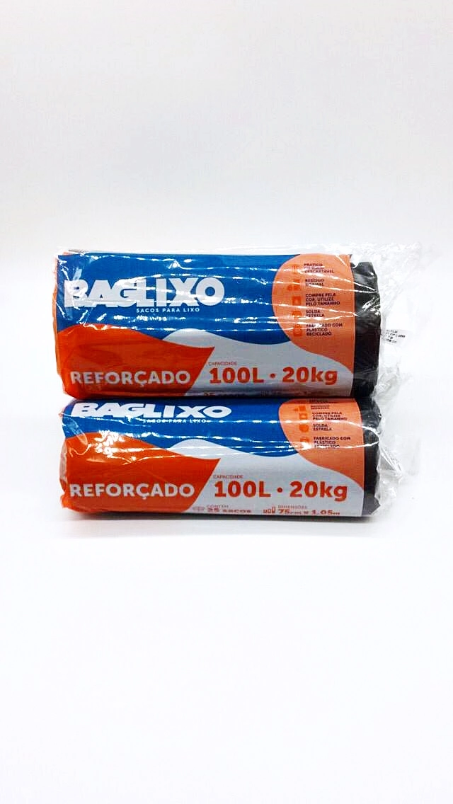 Kit Saco De Lixo Rolo Preto Reforçado 110l - C/25un (15 Pacotes)