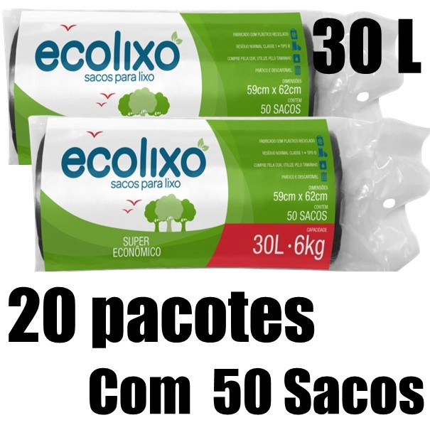 Kit Saco De Lixo 30l Preto C/50 Super Economico (20 Pacotes)