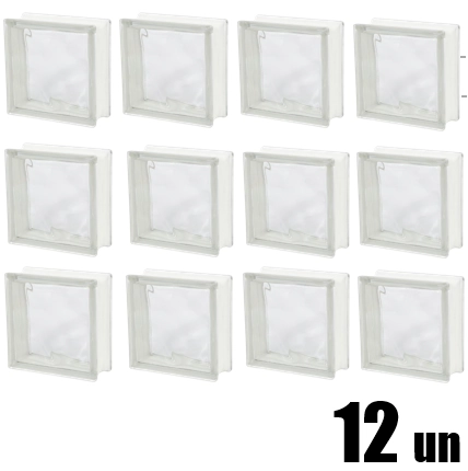 Caixa C/12 Blocos De Vidro Ondulado 19x19x8cm - Wave