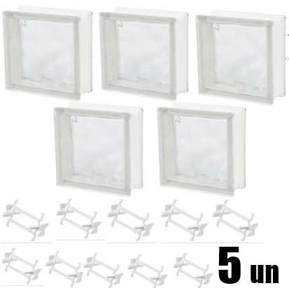 Kit 5 Blocos De Vidro Ondulado + 10 Peças Espaçadores 10mm