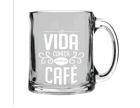 Caneca De Vidro Casambiente Vida Comeca Cafe 340ml