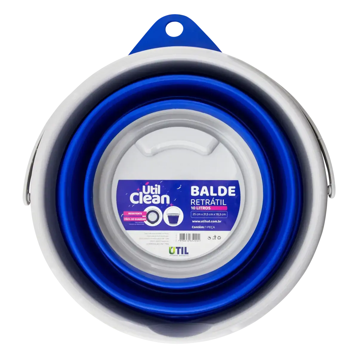 Balde Plástico Retrátil Azul 10l Útil Clean