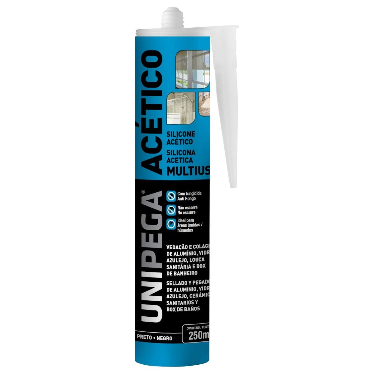 Silicone Acético Preto Unipega 250g