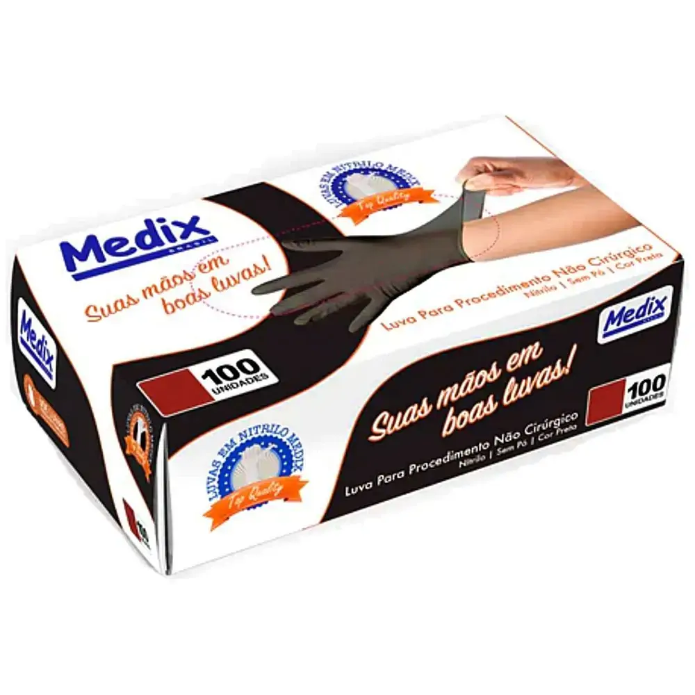 Luva Nitrílica Medix Sem Pó Preta Tam P - 100 luvas