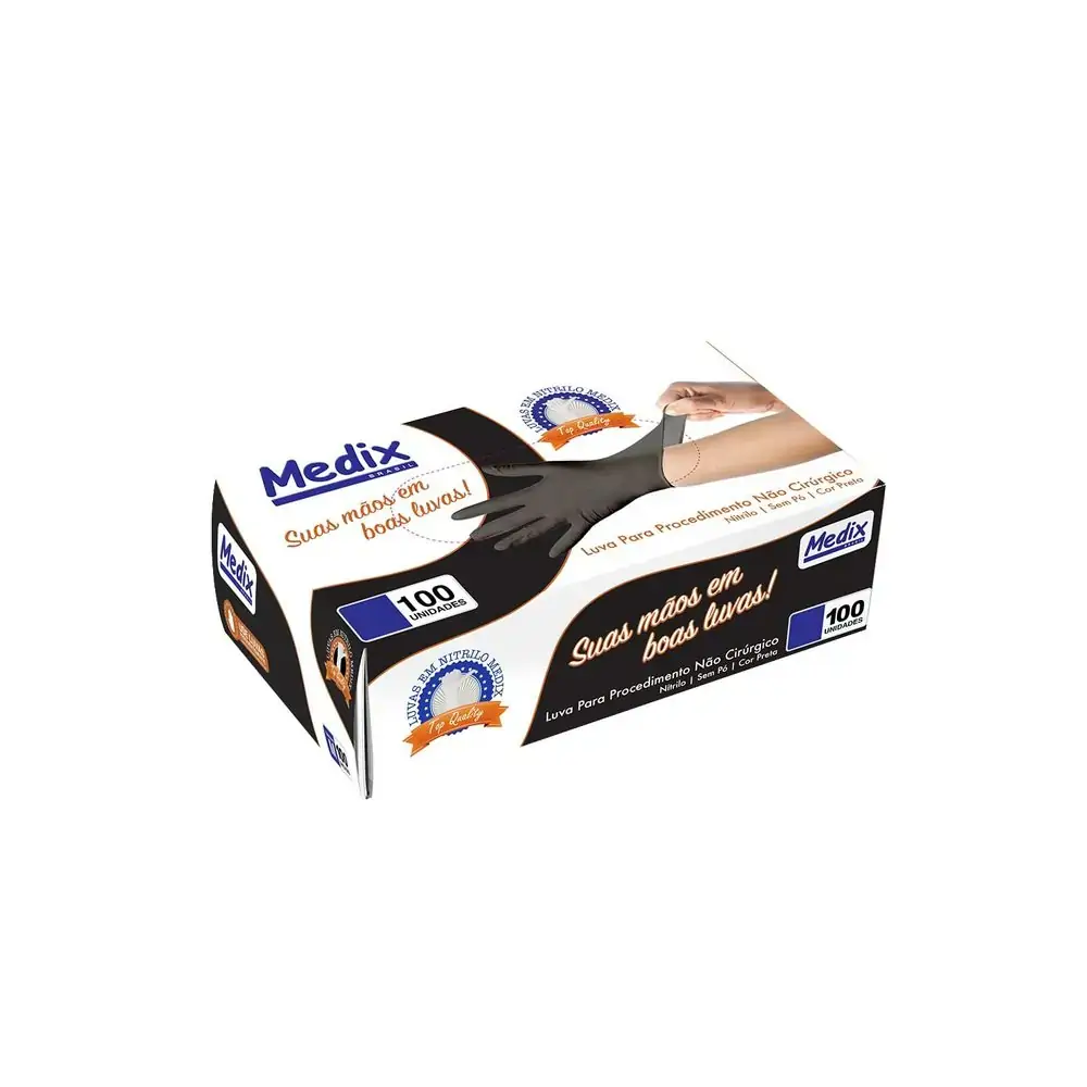 Luva Nitrilica Preta M S/po C/100 Medix