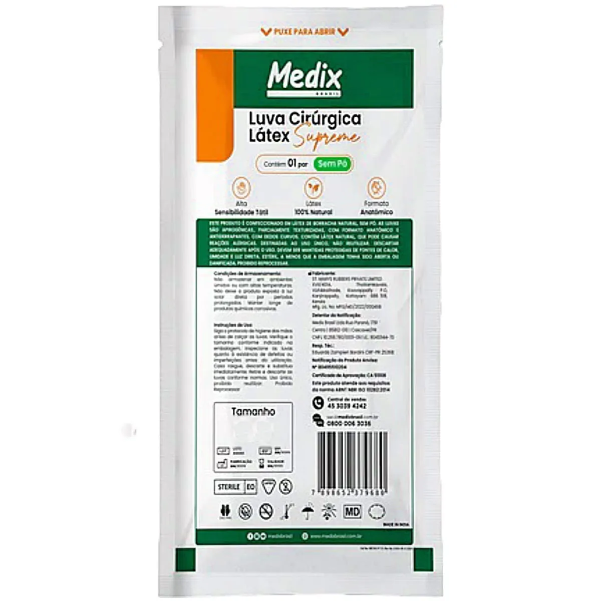 Luva Cirúrgica Supreme Medix 8.5 Estéril Látex Sem Pó - par