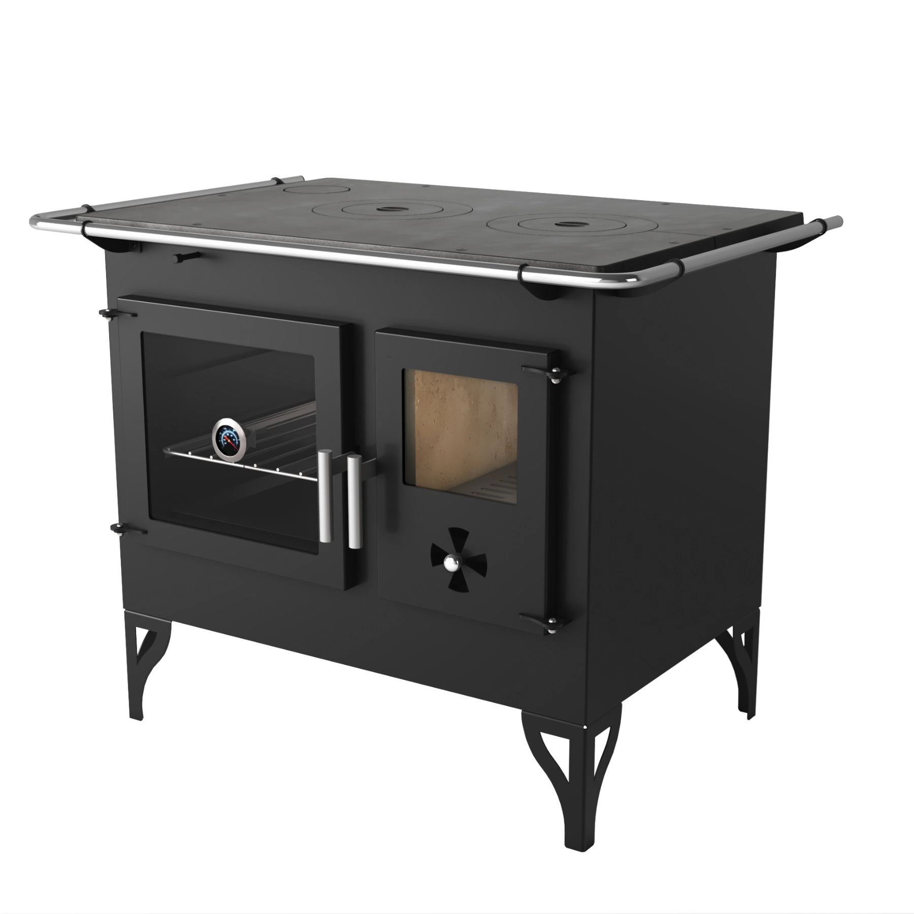 Fogão a Lenha Barcelona Aço Carbono com Grade e Bandeja Esquerda 80x101x68cm Metávila