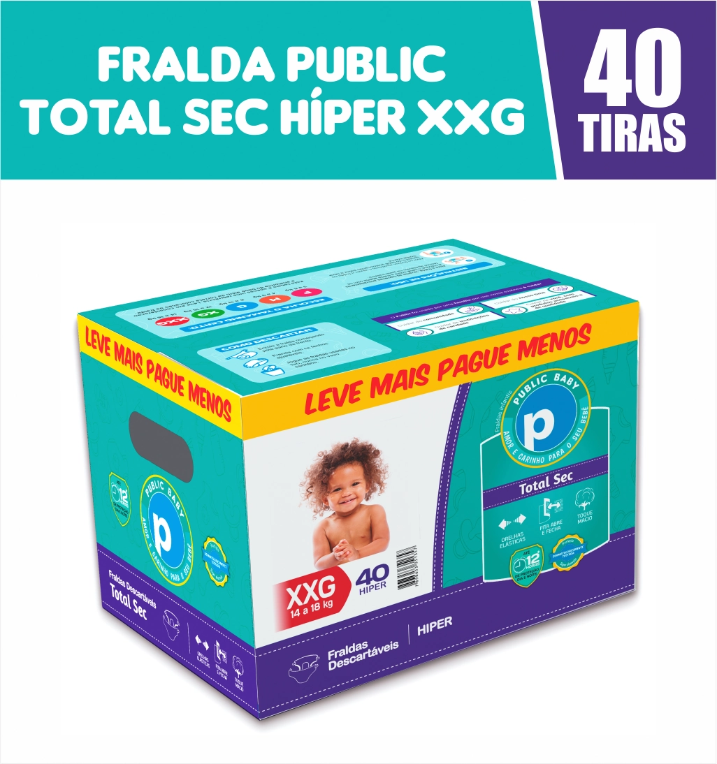 Fralda Public Baby Total Sec Hiper Xxg C/40