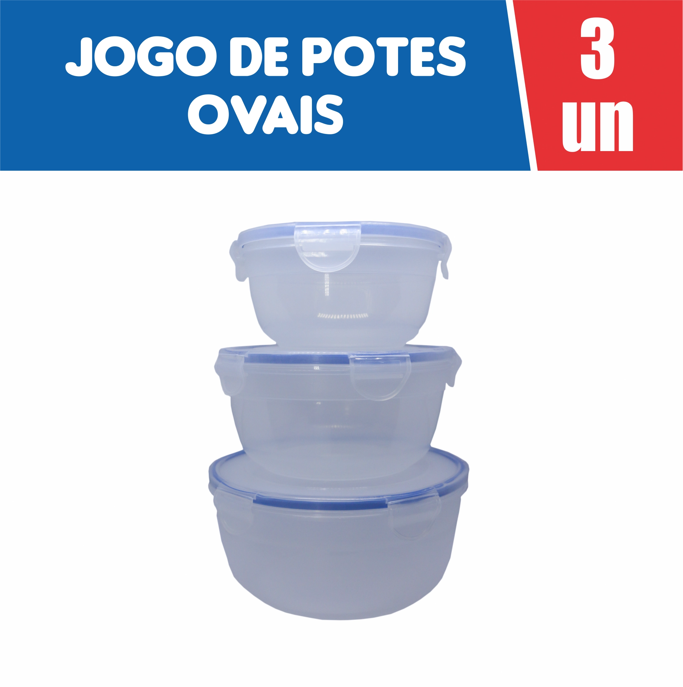 Kit 03 Vasilhas Plastico Oval Public Azul