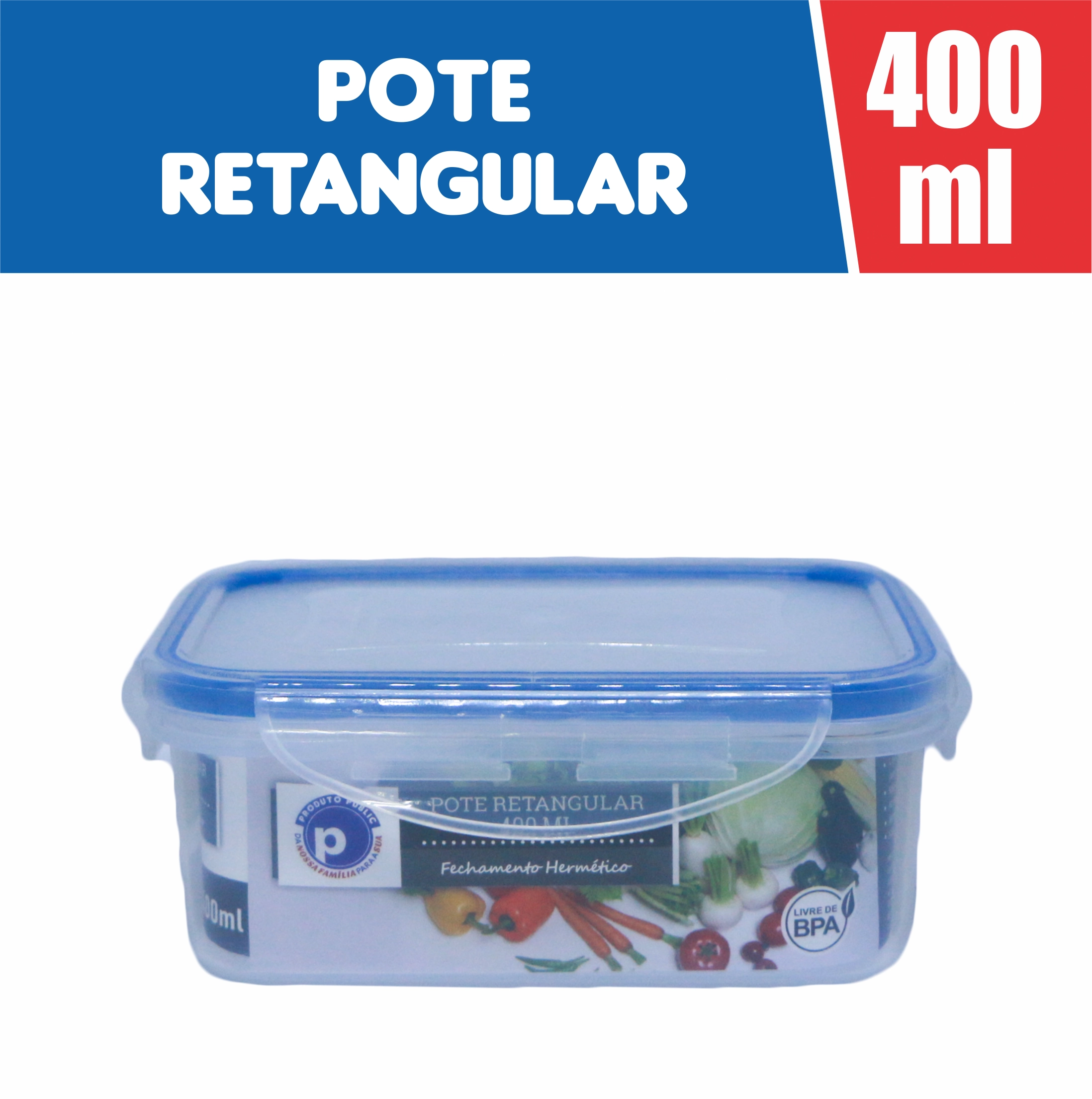 Vasilha Plastica Retangular 400 Ml Public Azul