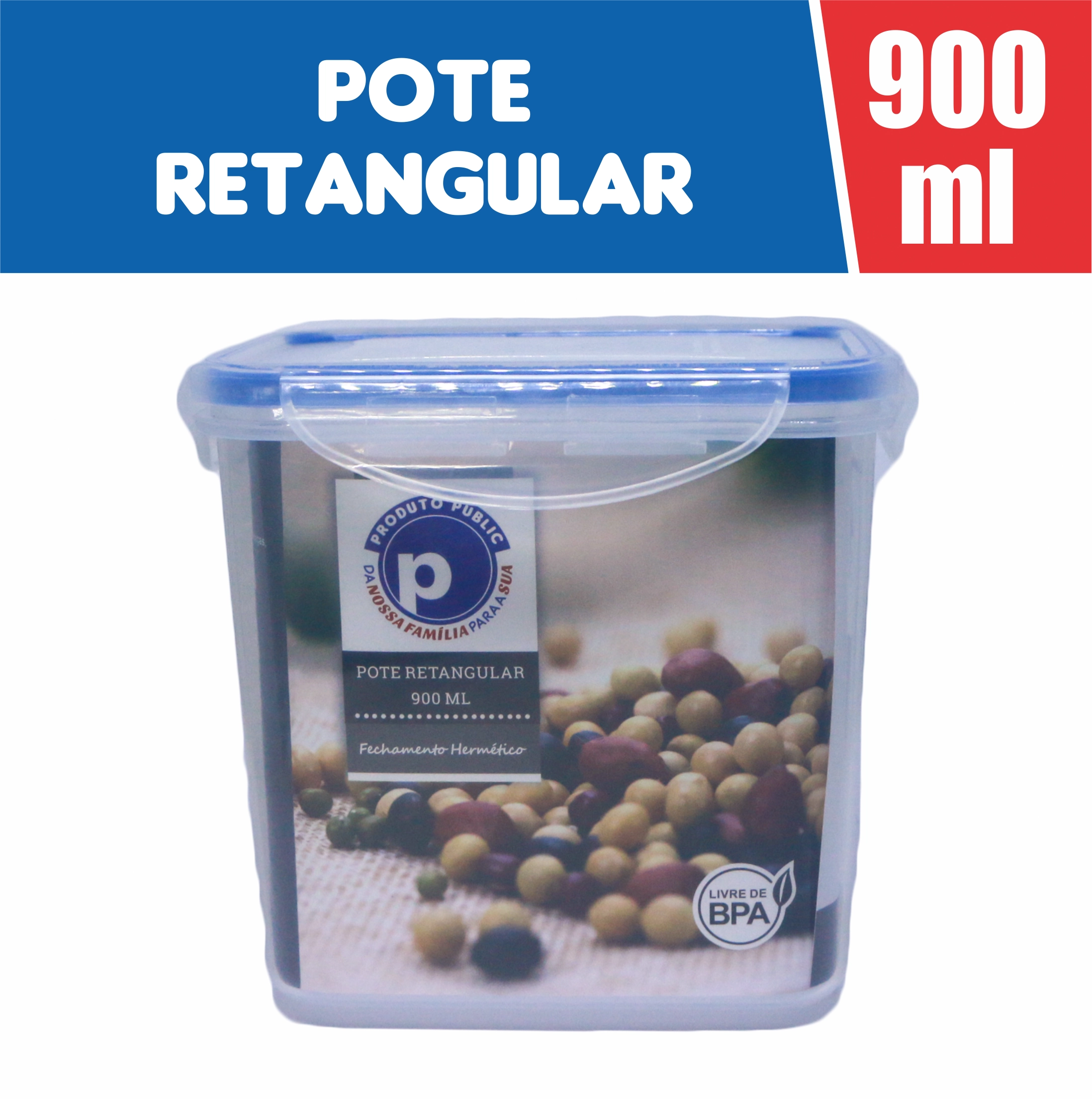 Vasilha Plastica 900 Ml Retangular Public Azul