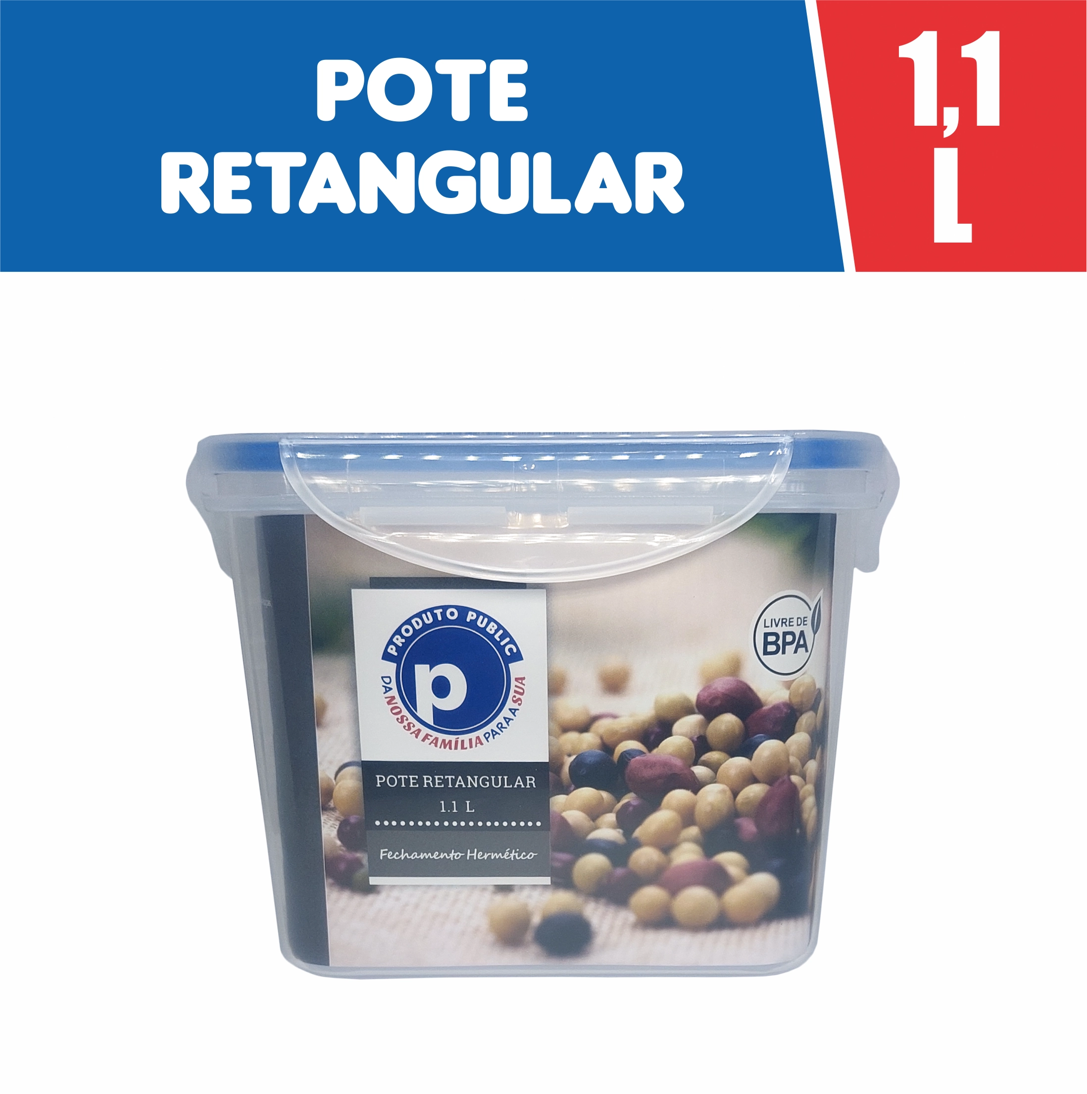Vasilha Plastica 1,1 Litros Retangular Public Azul