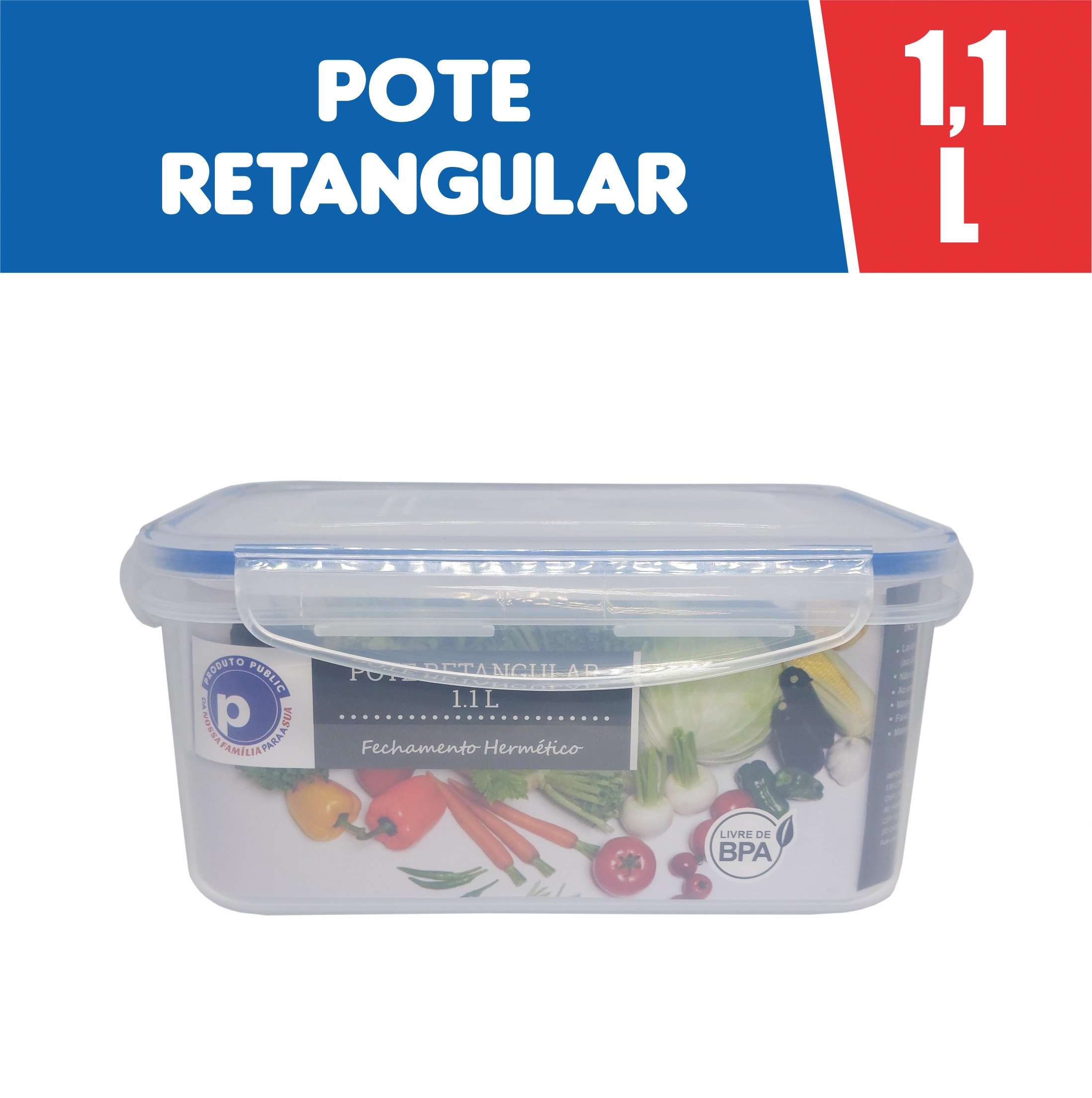 Vasilha Plastica 1,1 Litr Retangular Ba Public Azul