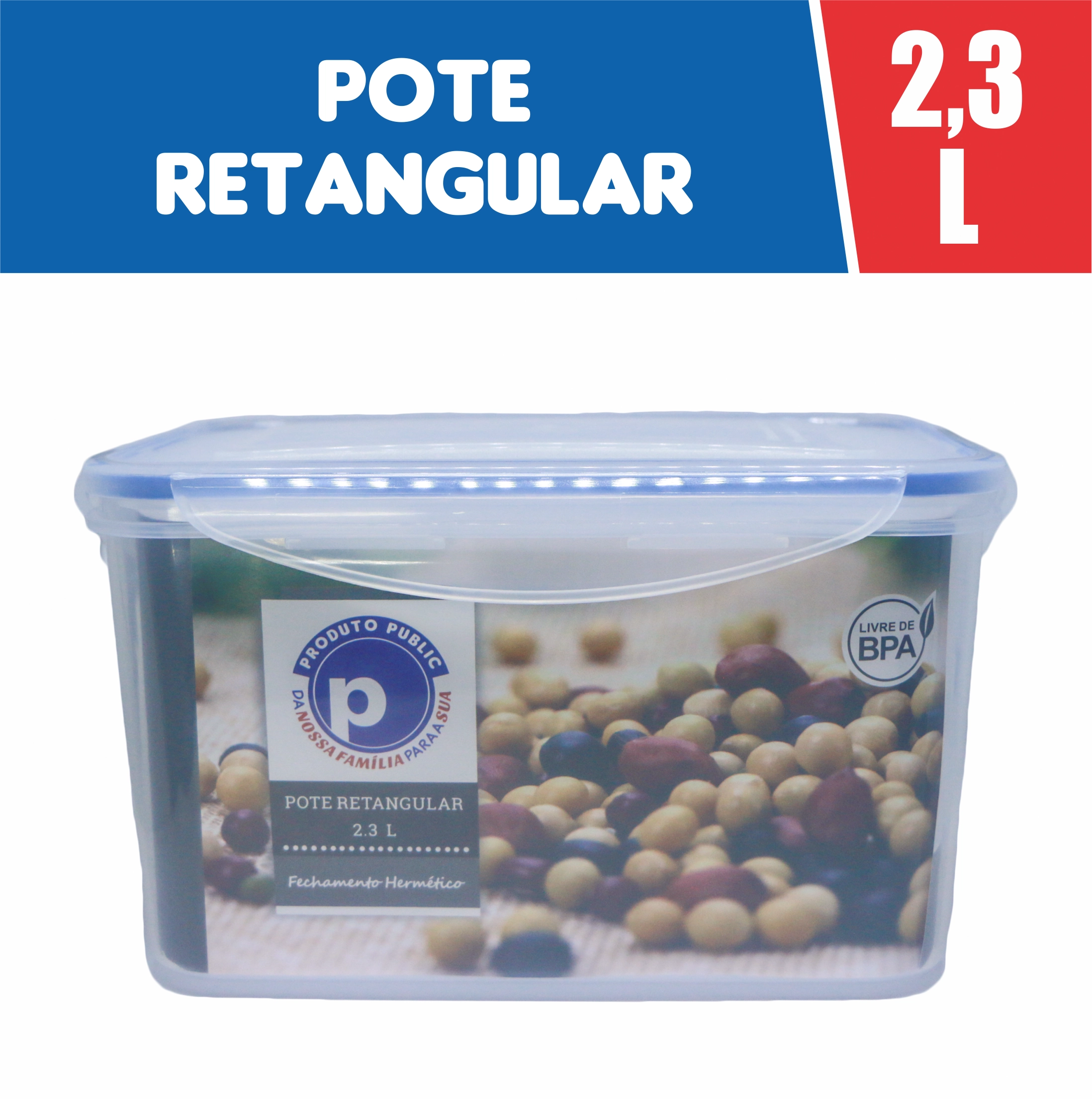 Vasilha Plastica 2,3 Litros Retangular Public Azul