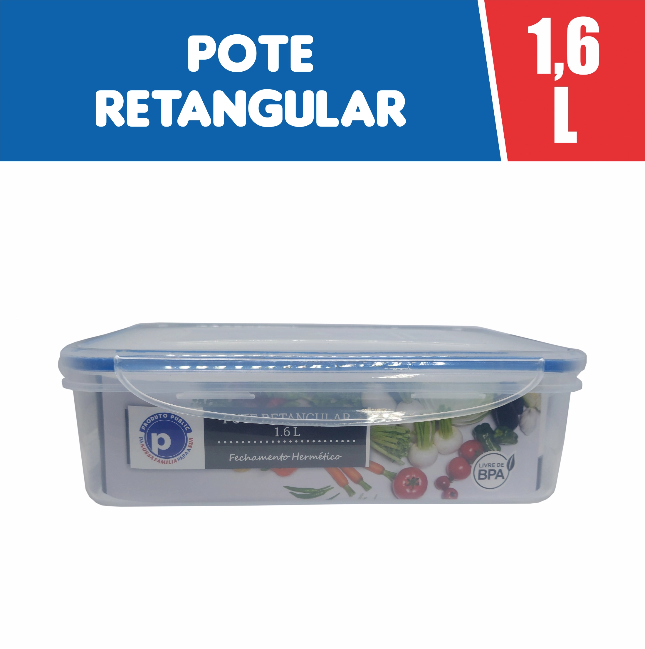 Vasilha Plastica 1,6 Litros Retangular Public Azul