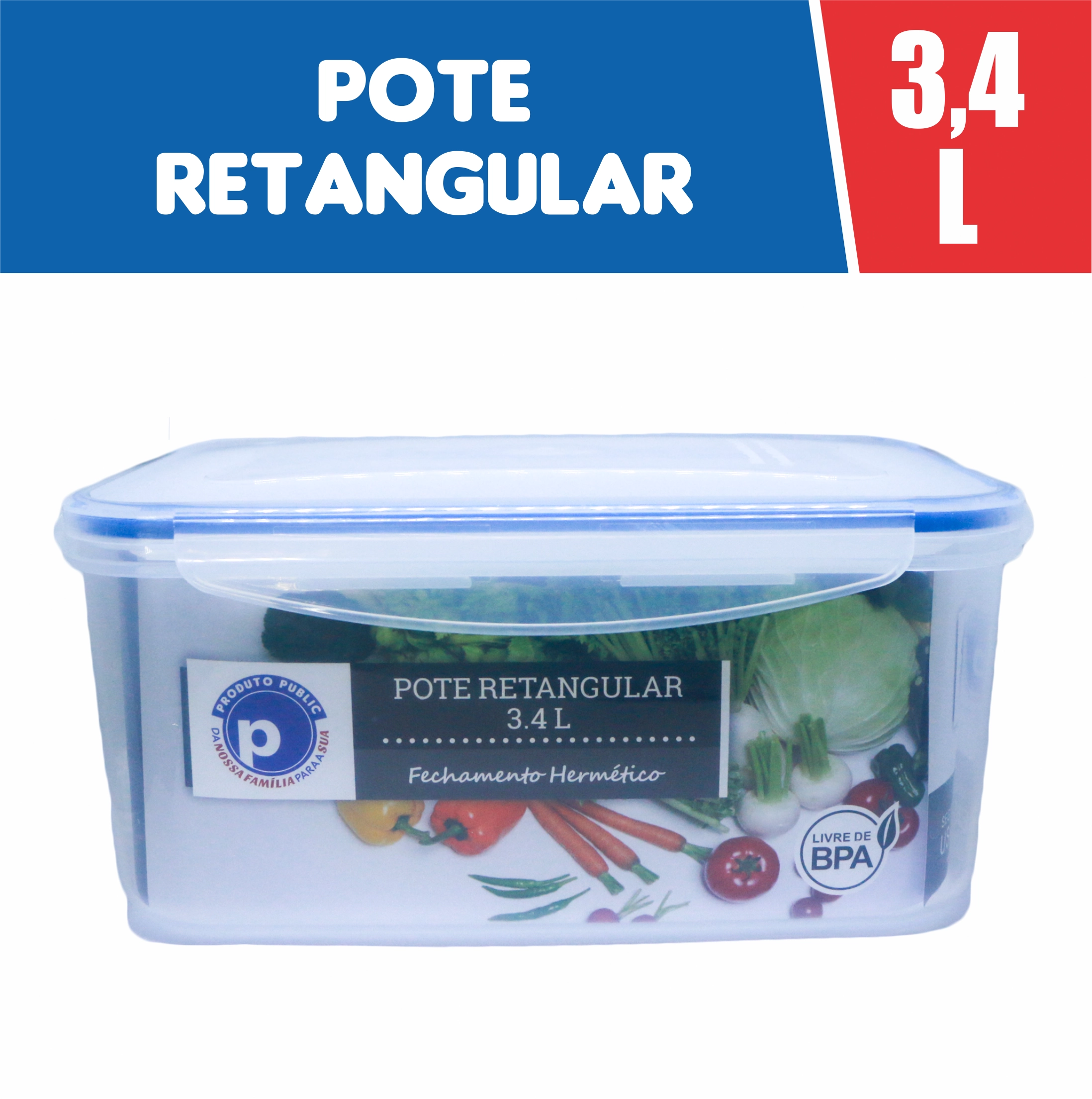 Vasilha Plastica 3,4 Litros Retangular Public Azul