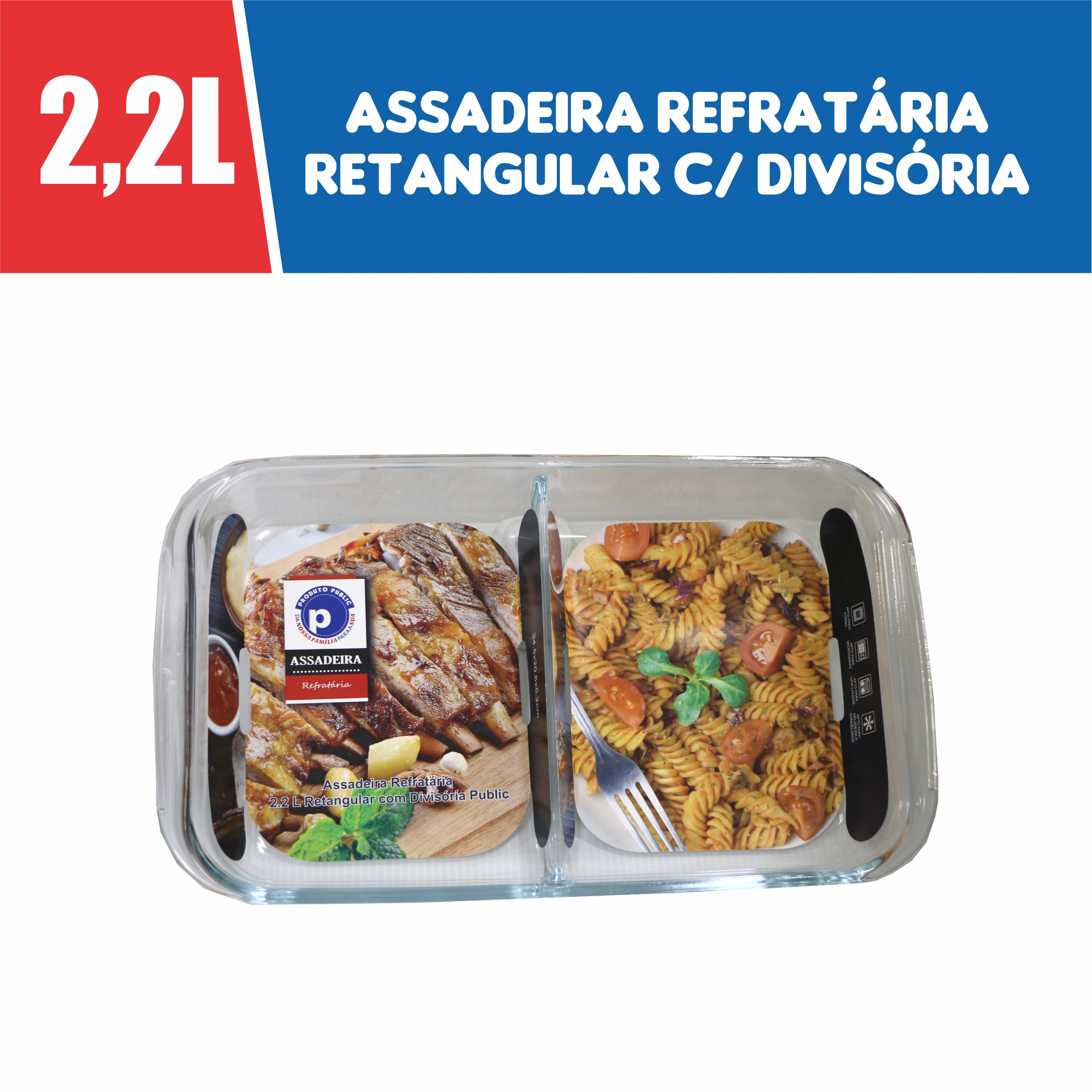 Assadeira Refrataria 2,2 Litros Retangular C/ Divisoria Public