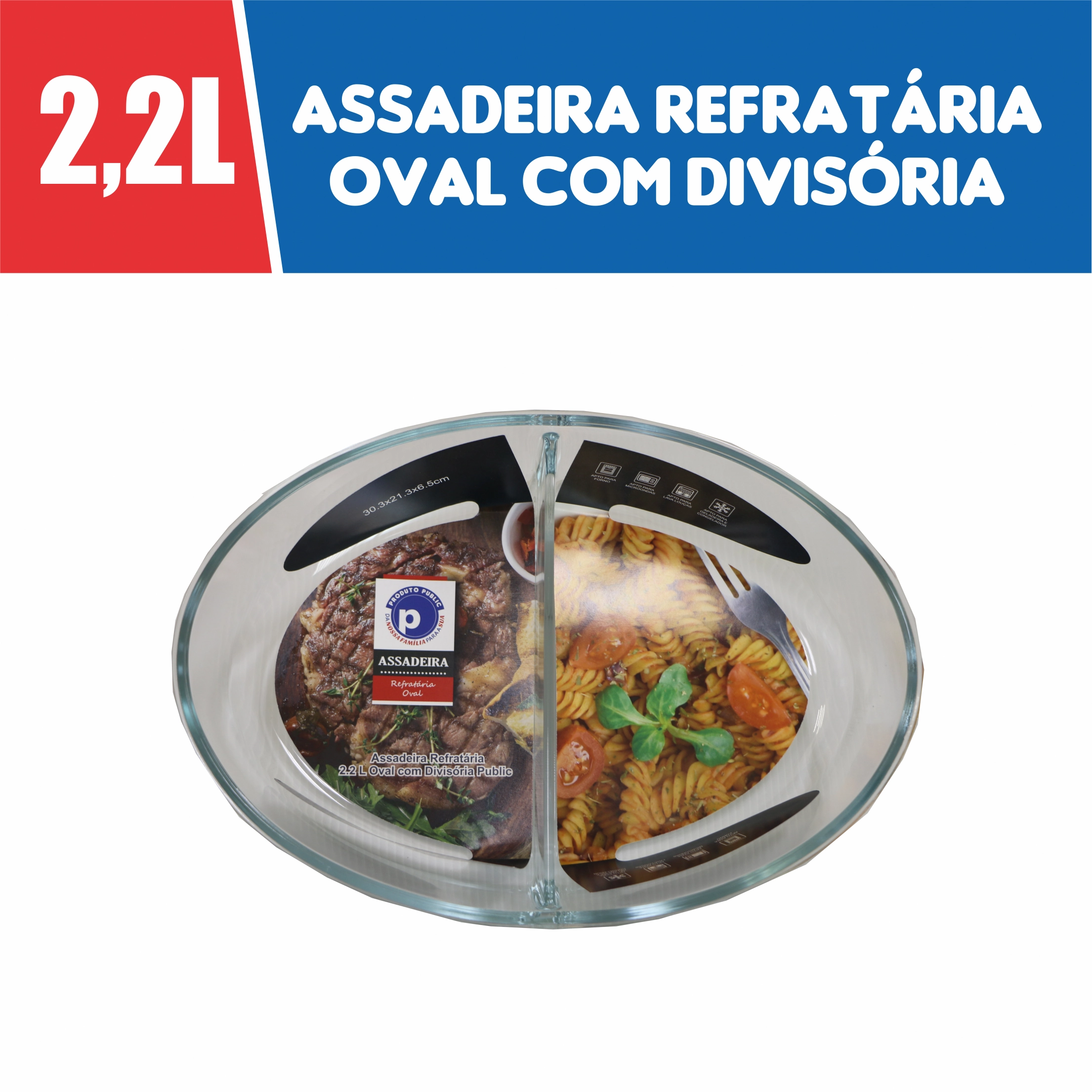 Assadeira Refrataria 2,2 Litros Oval Com Divisoria Pa Public