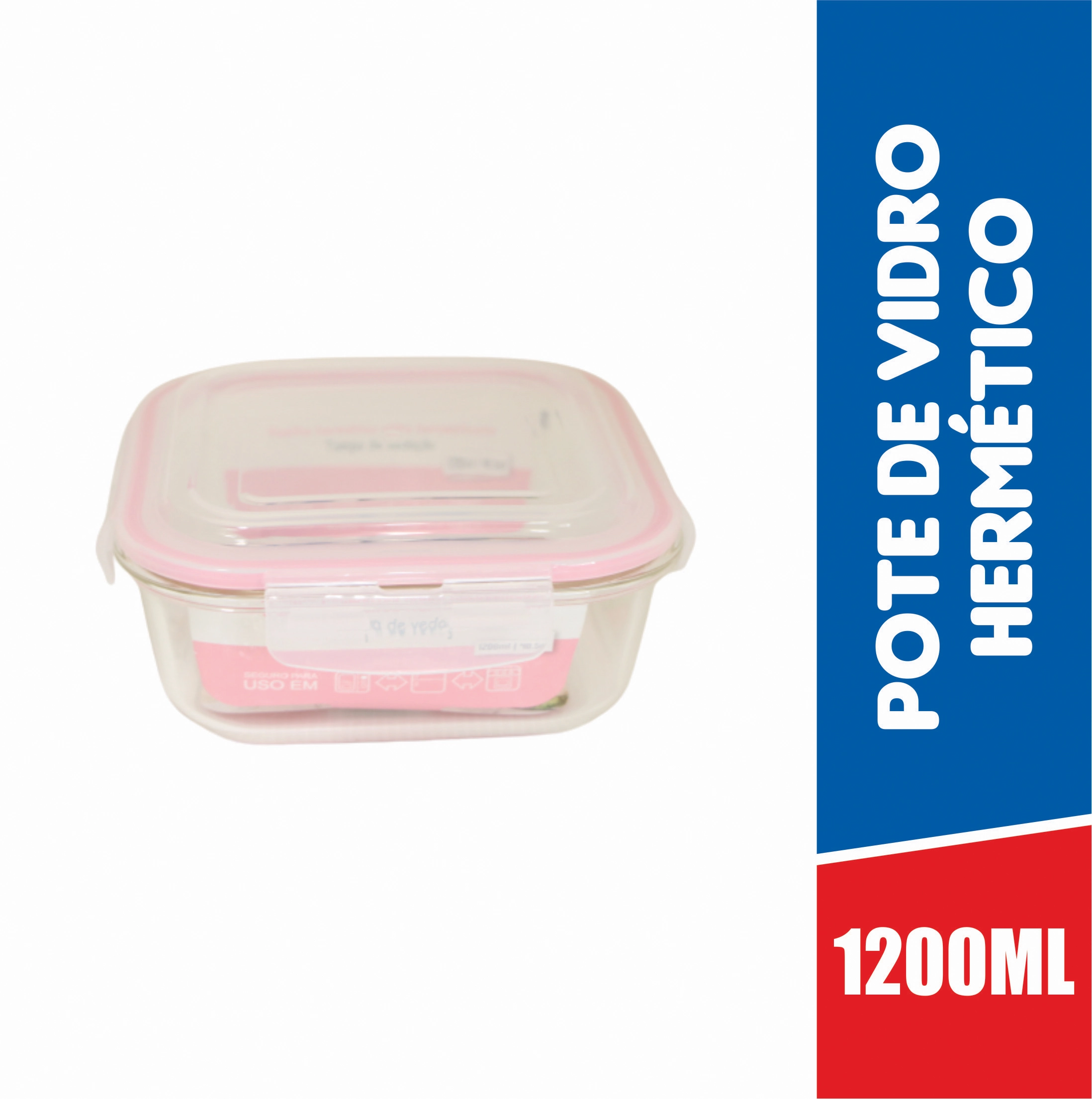 Vasilha Hermetica Quadrada 1200 Ml Rosa Public