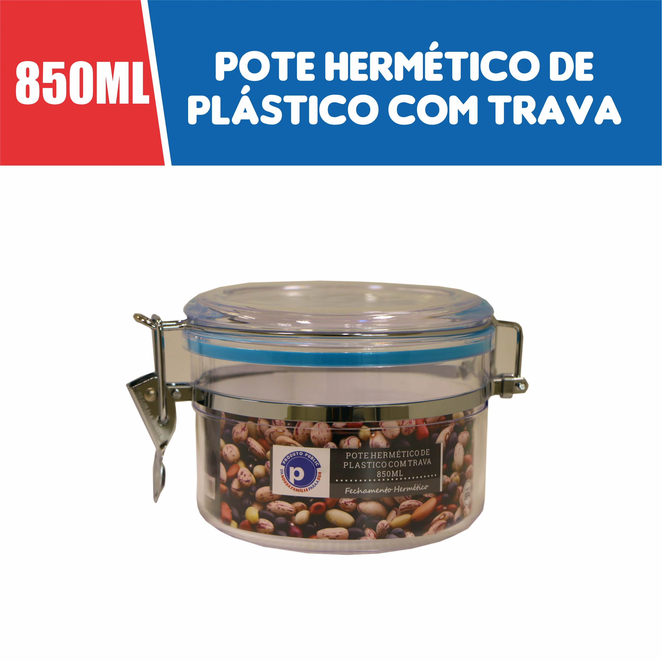Pote Herme De Plast C/ Trava Sophie 850ml Azul