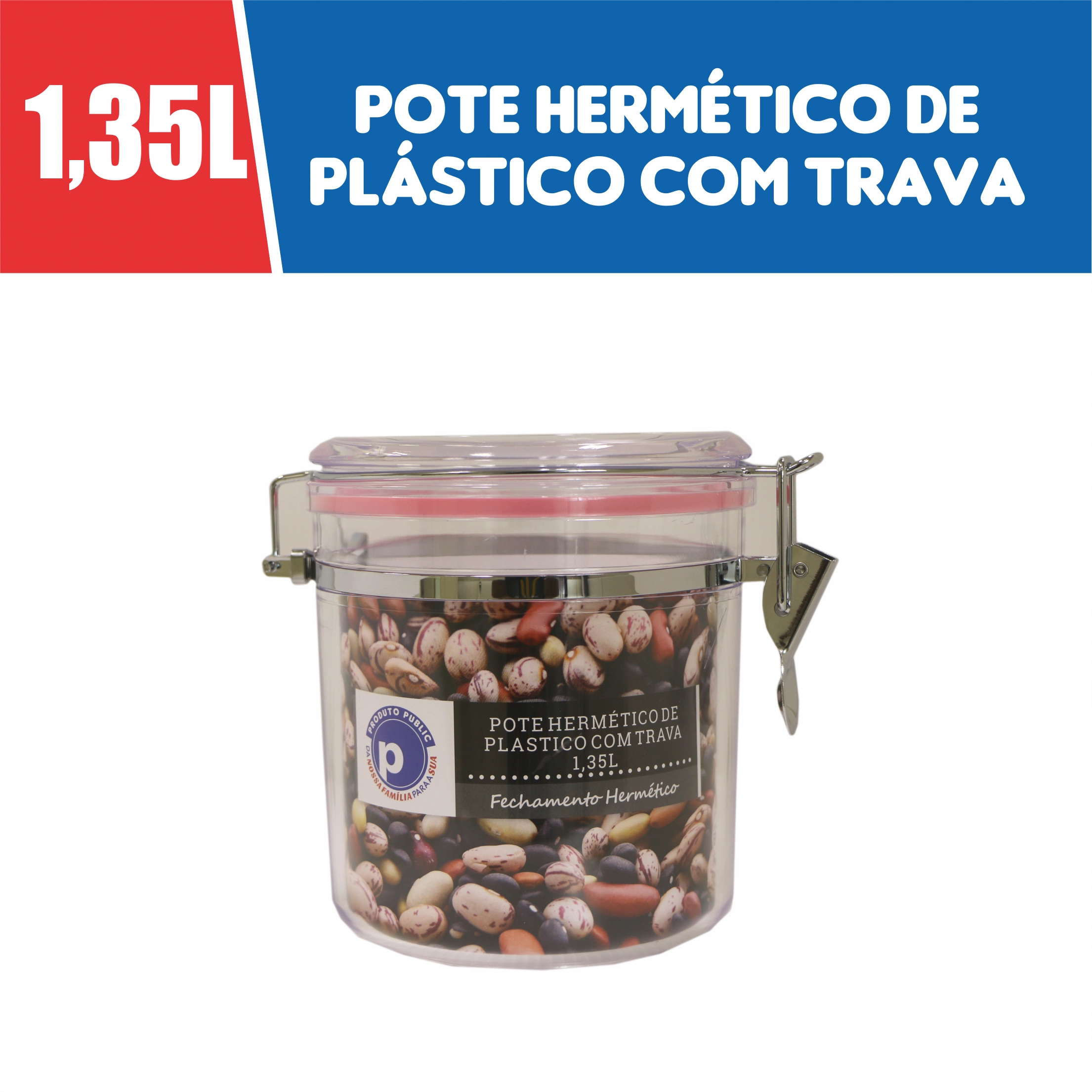 Pote Herme De Plast C/ Trava Public Sophie 1350ml Rosa